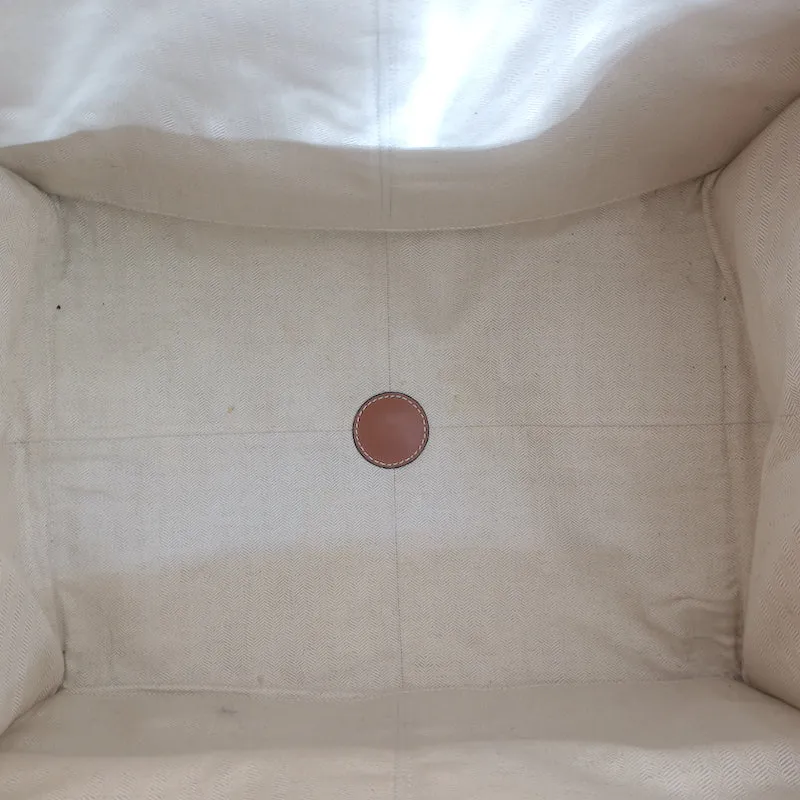Loewe Cushion Tote Brown Leather-Trimmed Ecru Canvas Large Shoulder Bag