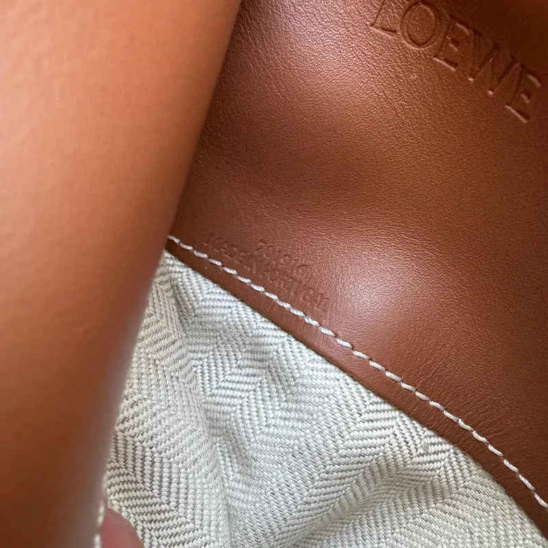 Loewe Cushion Tote Brown Leather-Trimmed Ecru Canvas Large Shoulder Bag