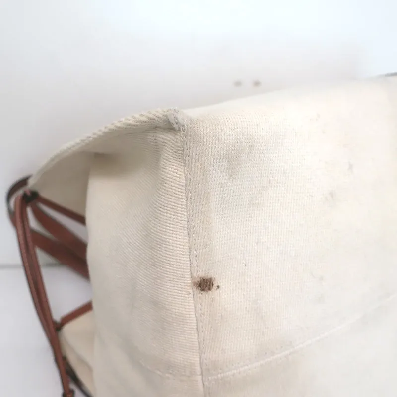 Loewe Cushion Tote Brown Leather-Trimmed Ecru Canvas Large Shoulder Bag