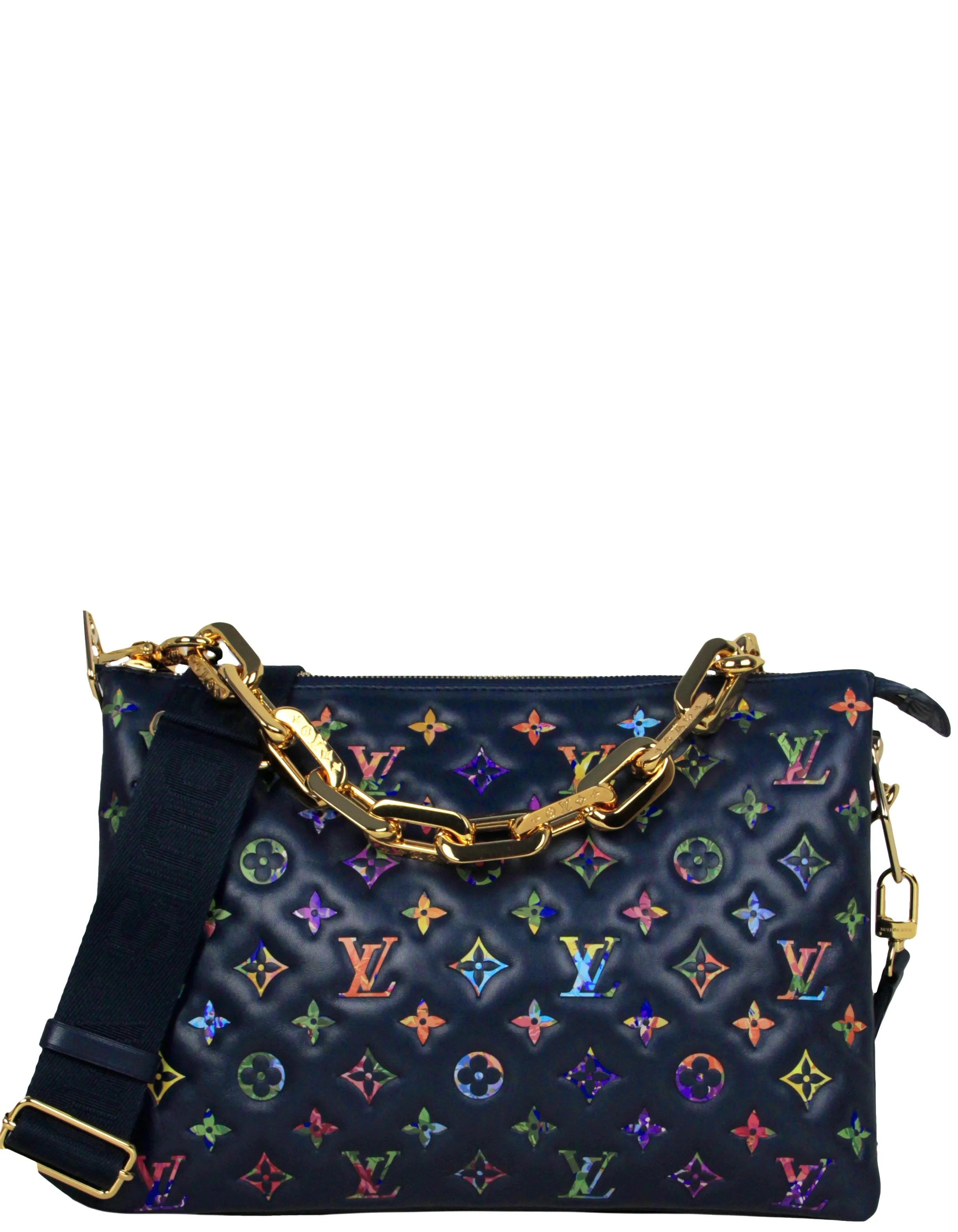 Louis Vuitton 2022 Blue Embossed Multicolor Floral Monogram Coussin MM Bag