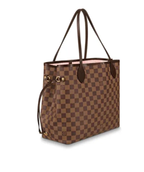 Louis Vuitton Brown Bag Neverfull Mm Damier Ebene Tote Rose Ballerine Pink