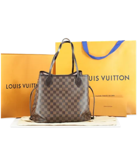 Louis Vuitton Brown Bag Neverfull Mm Damier Ebene Tote Rose Ballerine Pink