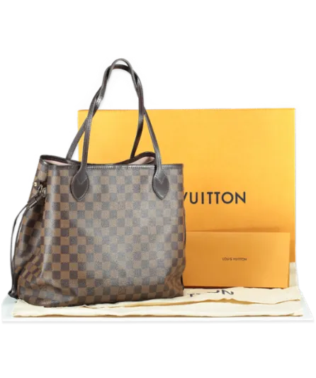 Louis Vuitton Brown Bag Neverfull Mm Damier Ebene Tote Rose Ballerine Pink