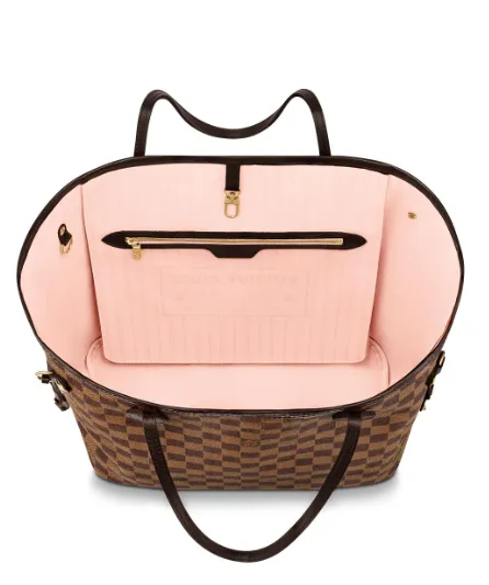 Louis Vuitton Brown Bag Neverfull Mm Damier Ebene Tote Rose Ballerine Pink