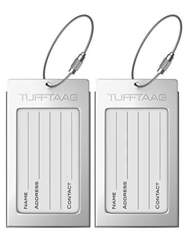 Luggage Tags Business Card Holder TUFFTAAG PAIR Travel ID Bag Tag - Stainless Steel