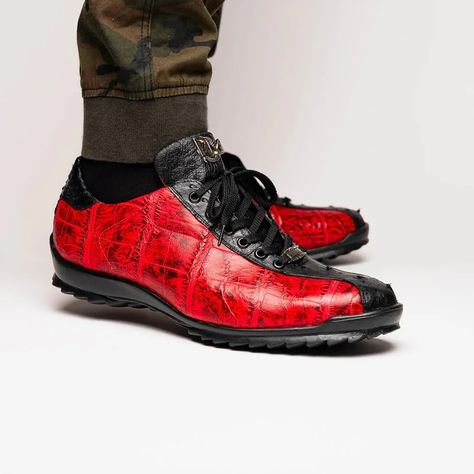 Marco Di Milano Saulo Men's Shoes Black & Red Exotic Ostich / Alligator Casual Sneakers