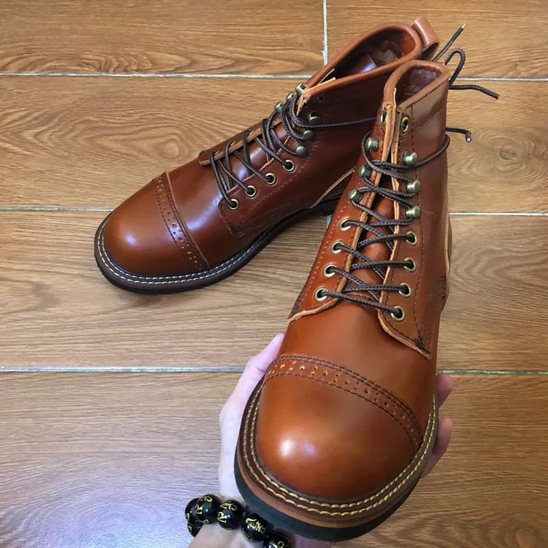 Men Shoes Lace-Up Genuine Cow Leather Ankle Boots