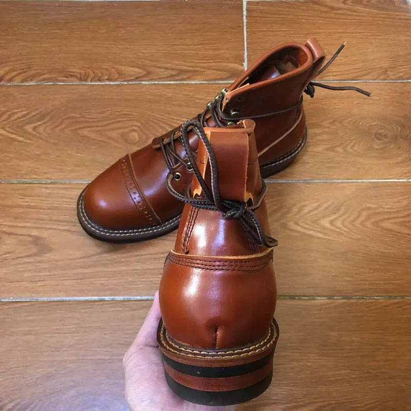 Men Shoes Lace-Up Genuine Cow Leather Ankle Boots