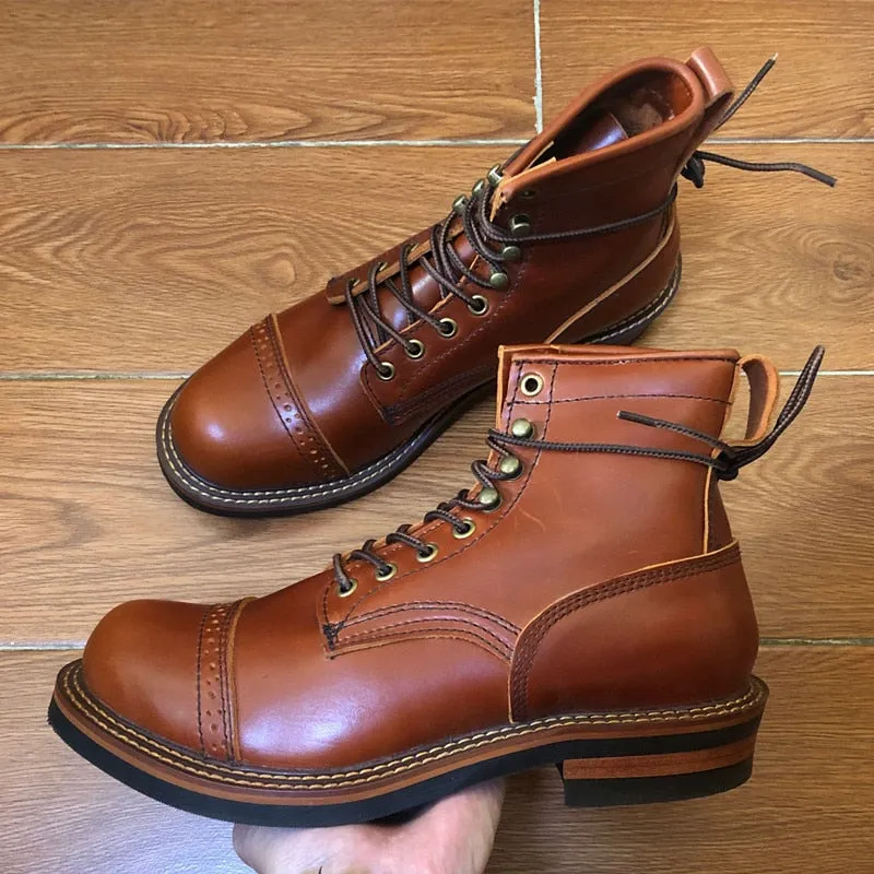 Men Shoes Lace-Up Genuine Cow Leather Ankle Boots