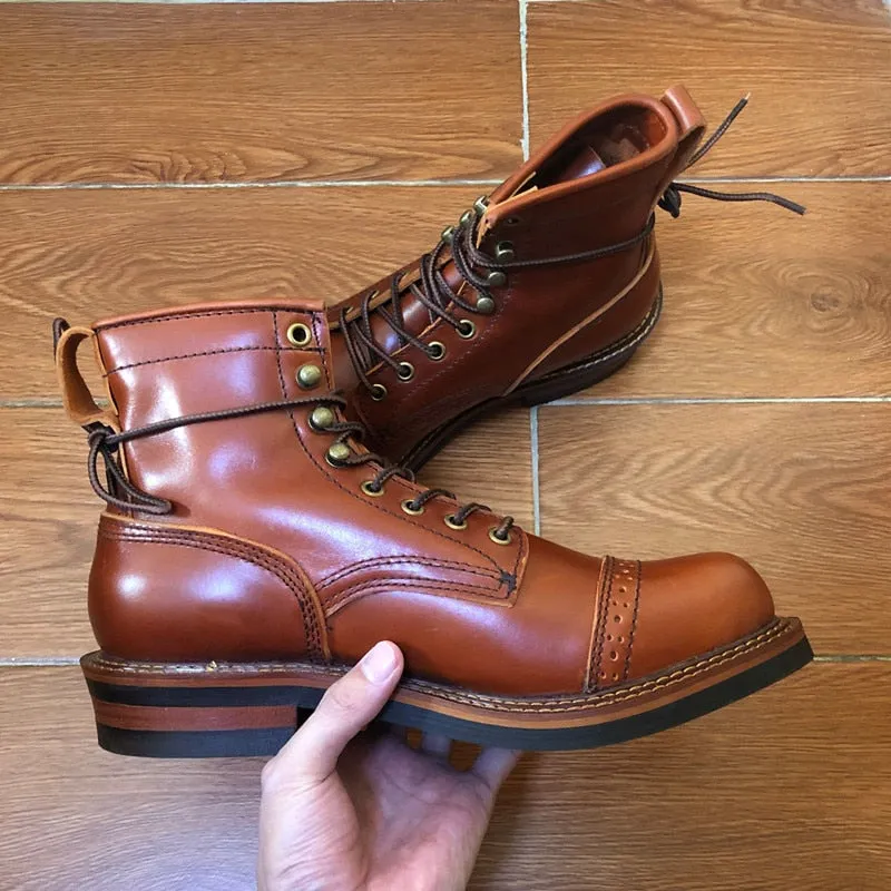 Men Shoes Lace-Up Genuine Cow Leather Ankle Boots
