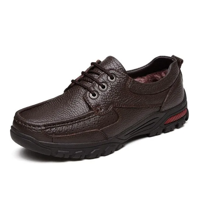 Men Shoes Spring Genuine Leather Shoes Plus Velvet In Winter Men Business Casual Office Formal Leather Shoes Man Dad Flats