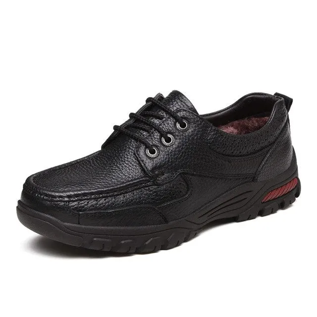 Men Shoes Spring Genuine Leather Shoes Plus Velvet In Winter Men Business Casual Office Formal Leather Shoes Man Dad Flats