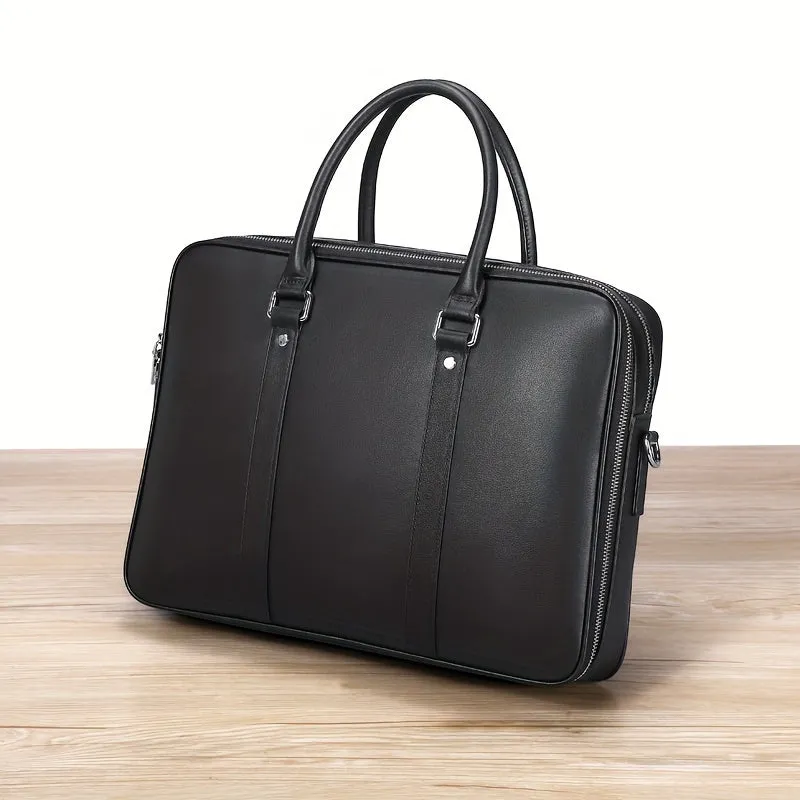 Men's Cowhide Leather Briefcase Business Handbag Large Capacity