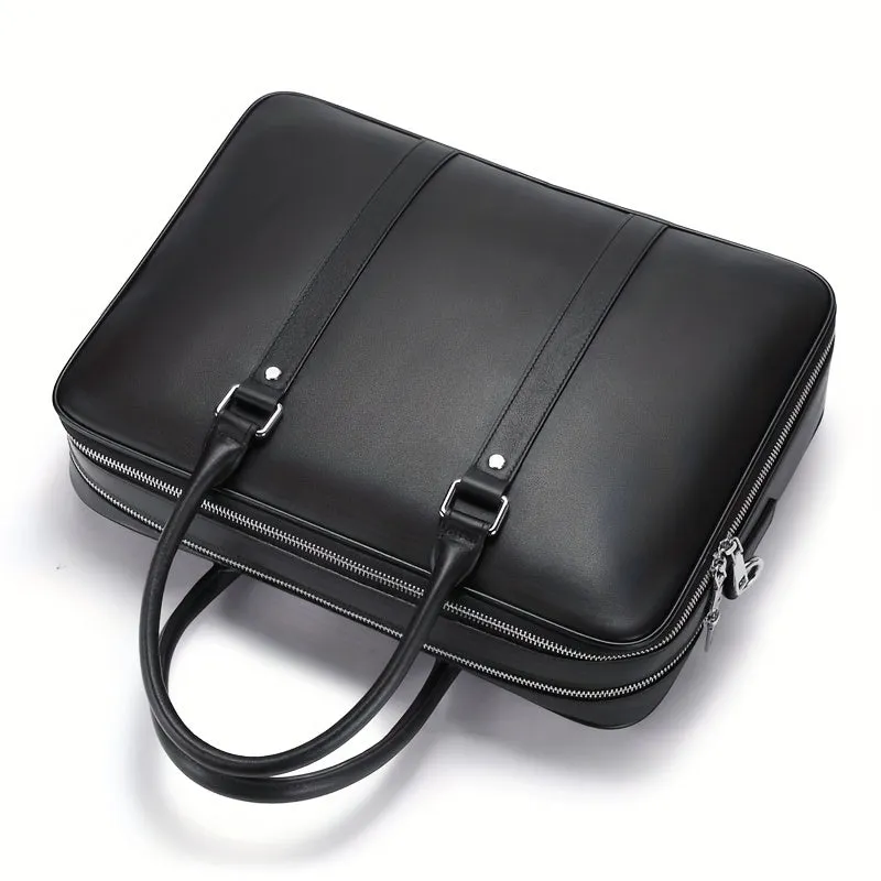 Men's Cowhide Leather Briefcase Business Handbag Large Capacity