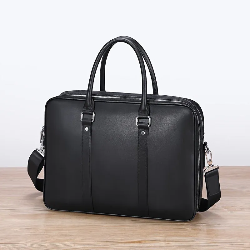 Men's Cowhide Leather Briefcase Business Handbag Large Capacity