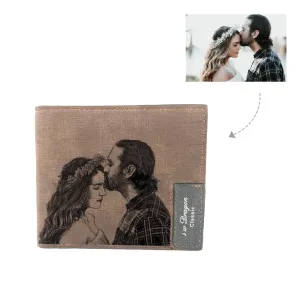 Men's Custom Photo Engraved Wallet - Brown