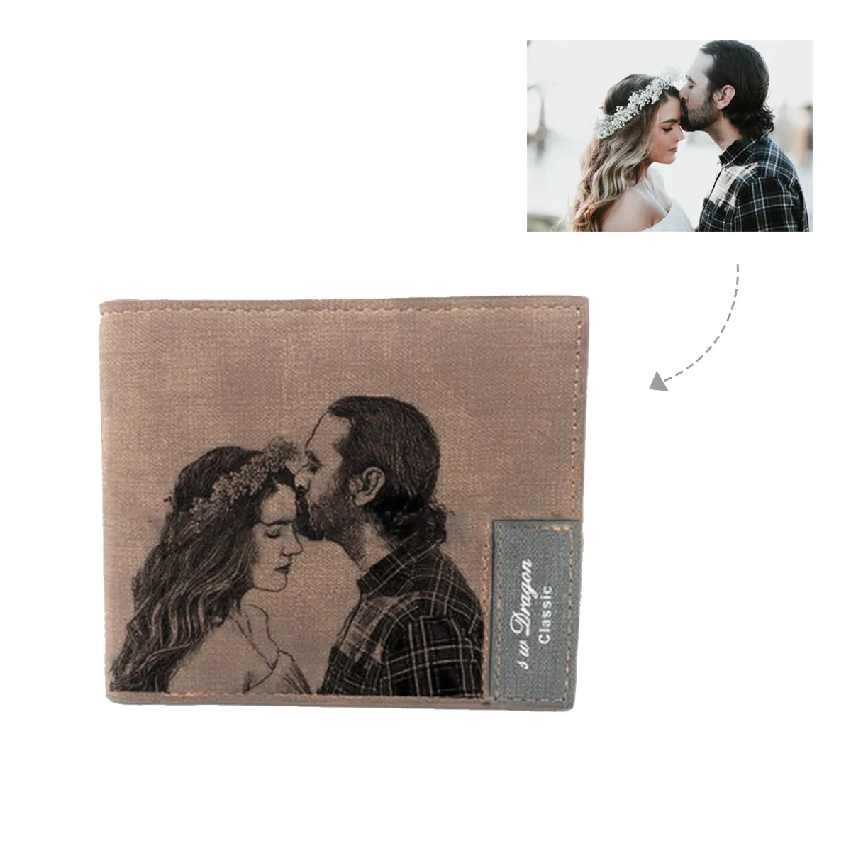 Men's Custom Photo Engraved Wallet - Brown