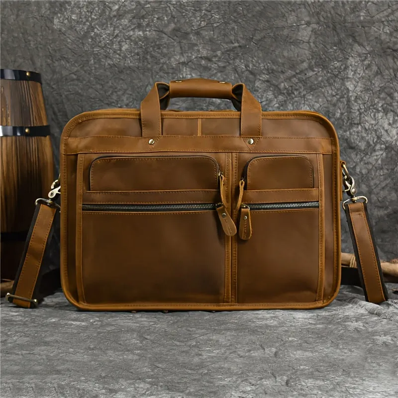 Men's Leather Briefcase Large Business Bag Dark Brown