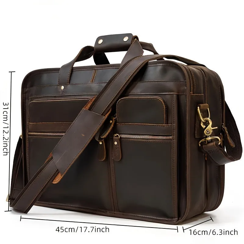 Men's Leather Briefcase Large Business Bag Dark Brown