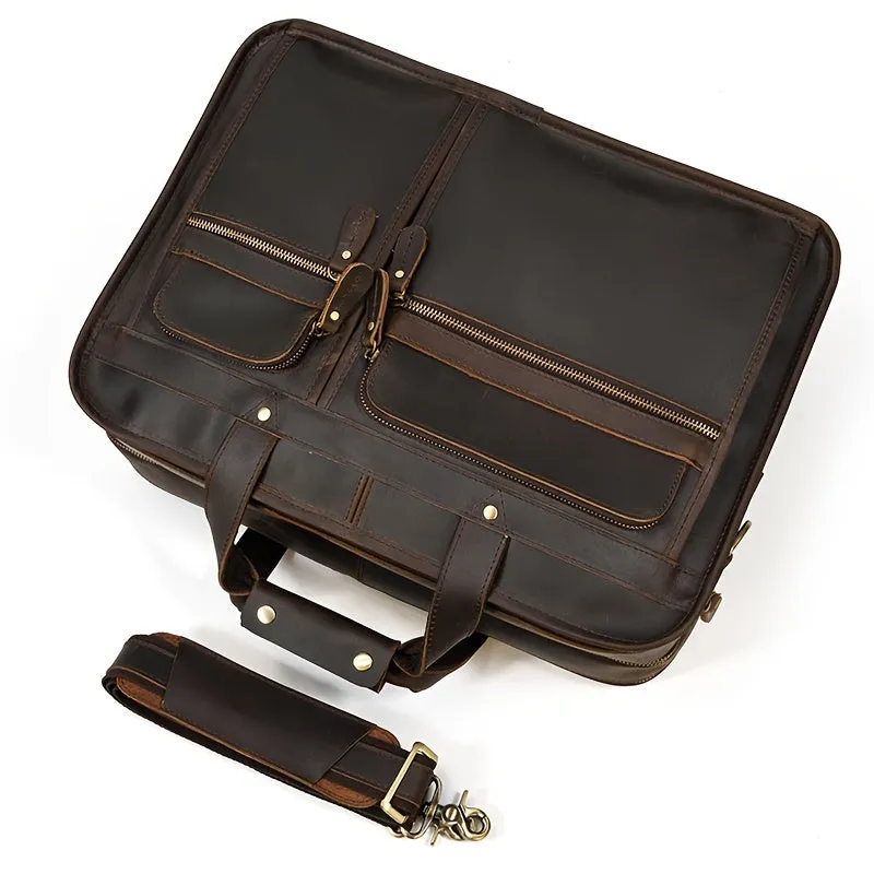 Men's Leather Briefcase Large Business Bag Dark Brown