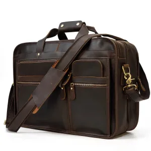 Men's Leather Briefcase Large Business Bag Dark Brown