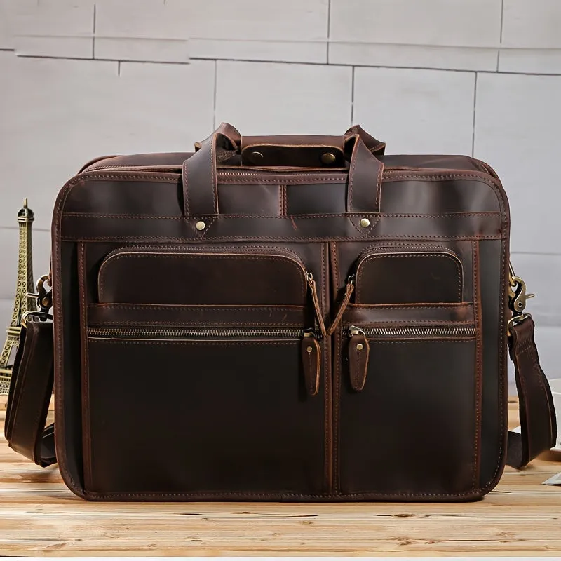 Men's Leather Briefcase Large Business Bag Dark Brown