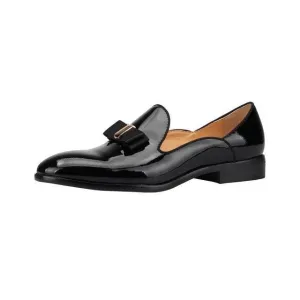 Mens Loafers shoes bow tie Black Patent leather Slip