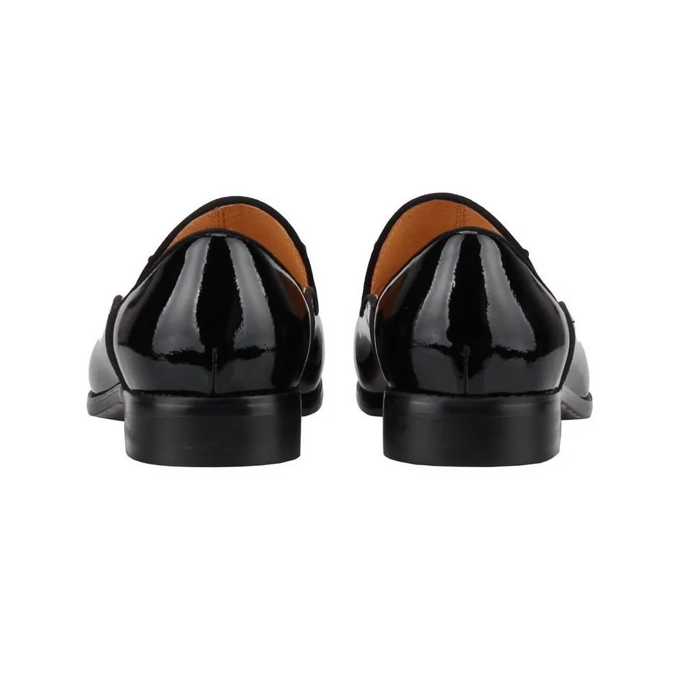 Mens Loafers shoes bow tie Black Patent leather Slip