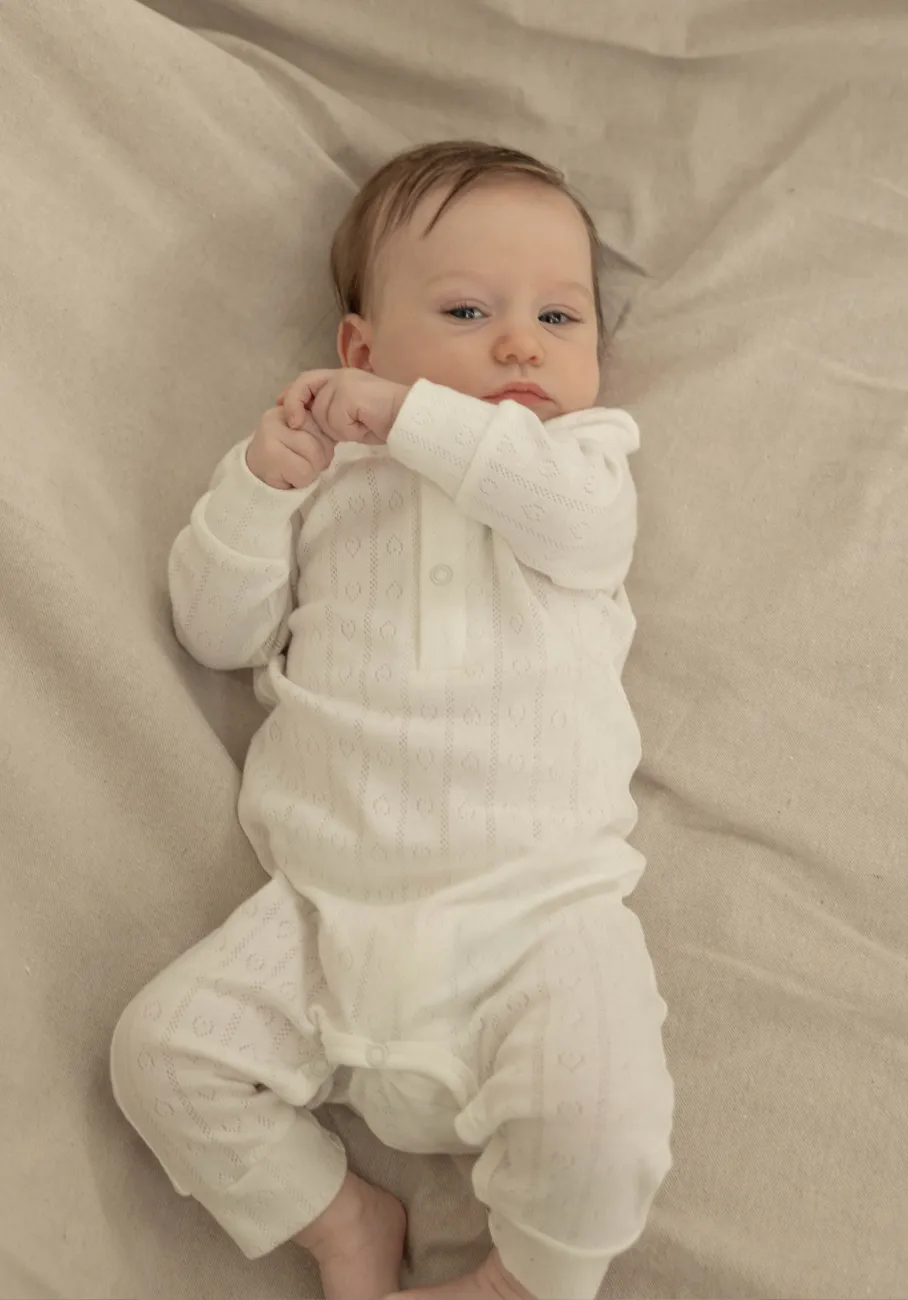 Miann & Co Baby - Long Sleeve Button Down Jumpsuit - Frost Pointelle