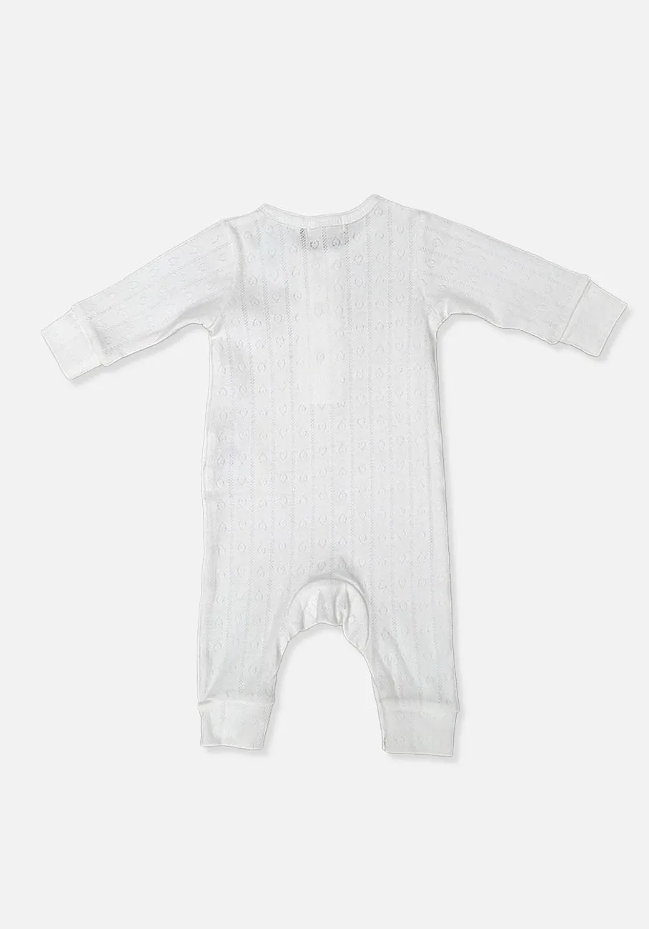 Miann & Co Baby - Long Sleeve Button Down Jumpsuit - Frost Pointelle