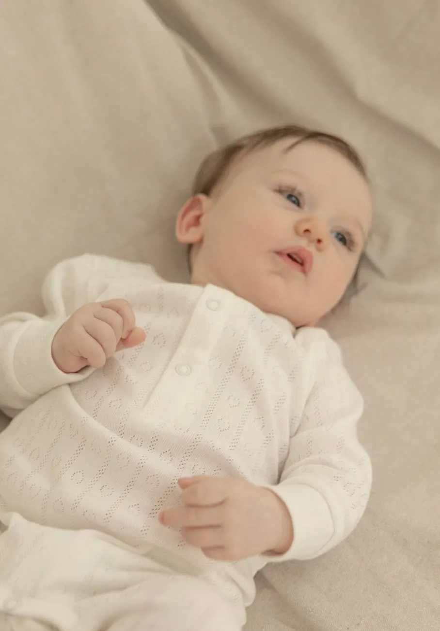 Miann & Co Baby - Long Sleeve Button Down Jumpsuit - Frost Pointelle