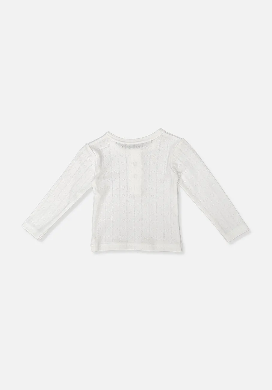 Miann & Co Kids - Long Sleeve Button Down T-Shirt - Frost Pointelle