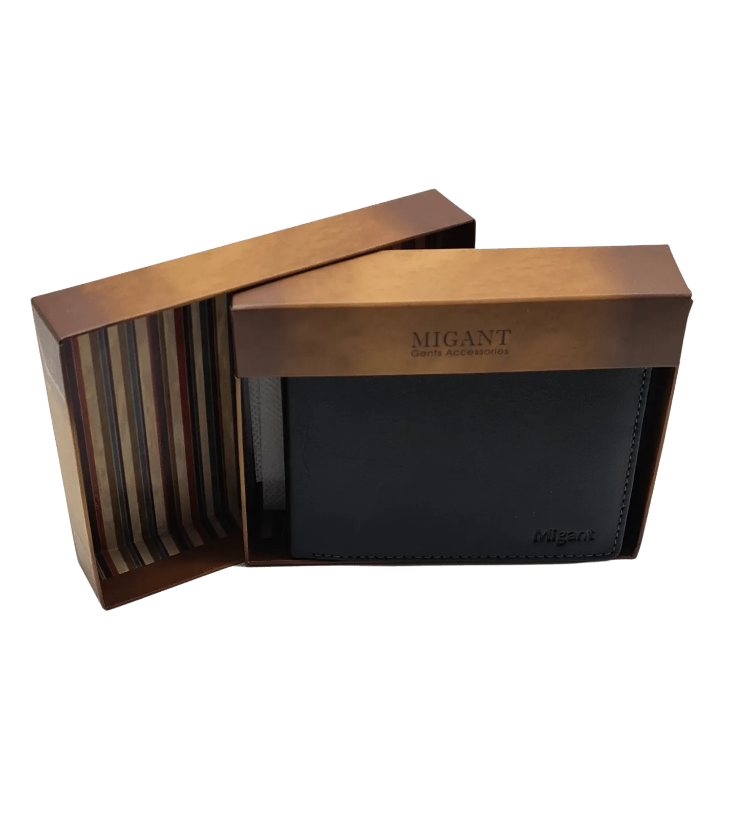 Migant Design black leather wallet in box 6550