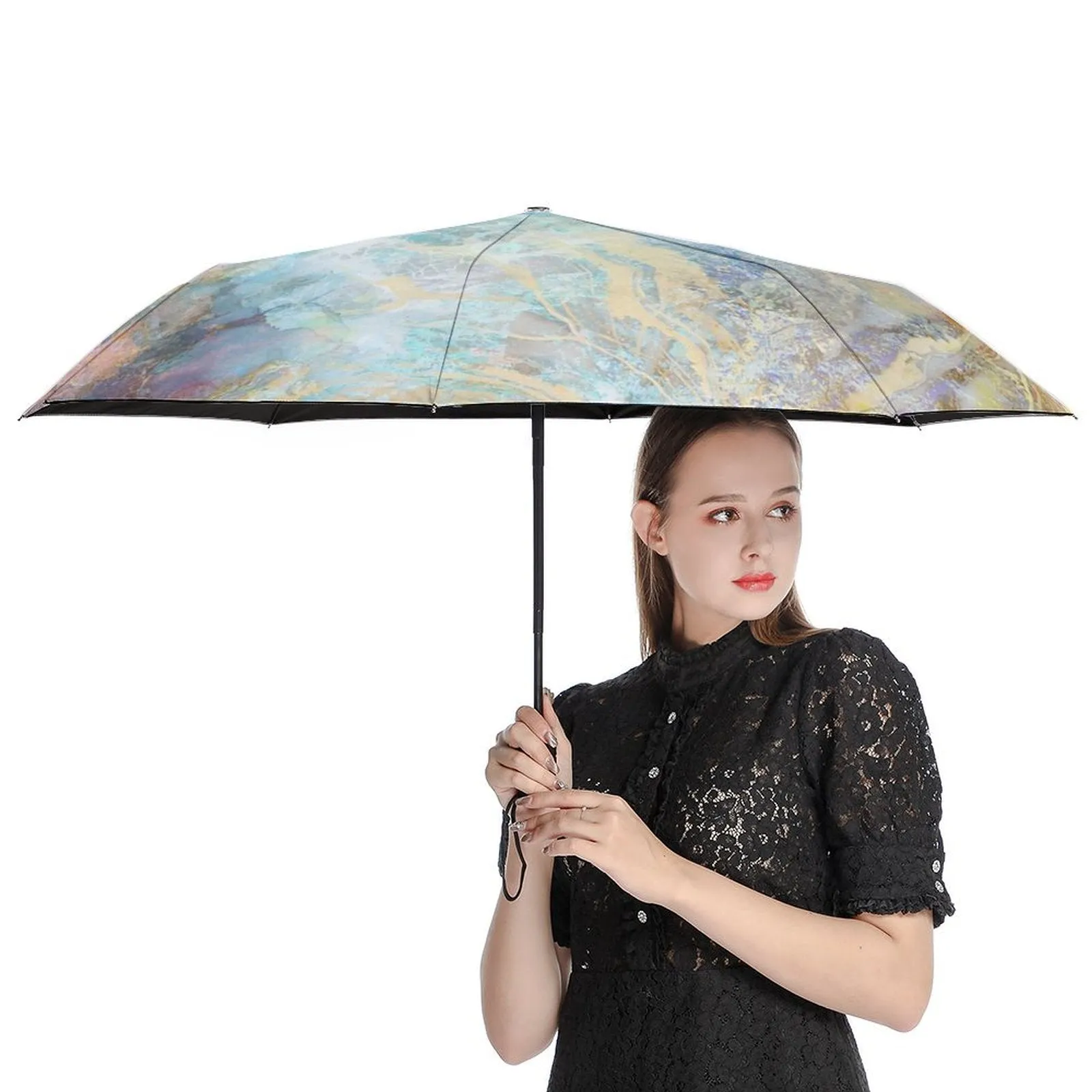 MyArtsyGift - 3 Folds Auto Open Close Umbrella Travel Umbrellas for Rain Sun Outdoor Protection Windproof Gifts for Men Women Family Friends