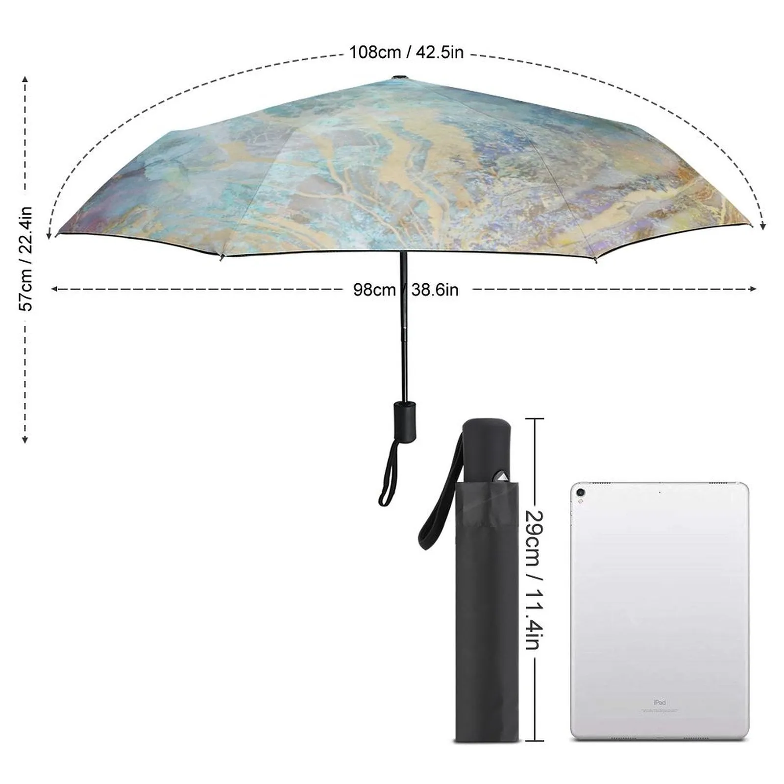 MyArtsyGift - 3 Folds Auto Open Close Umbrella Travel Umbrellas for Rain Sun Outdoor Protection Windproof Gifts for Men Women Family Friends