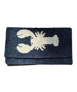 Navy Beaded Clutch with White Lobster | Coastal Chic Handbag