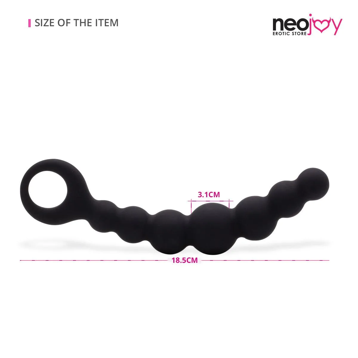 Neojoy Anal Butt Plug 7 beads silicone - Black 7.28 inch -18.5 cm