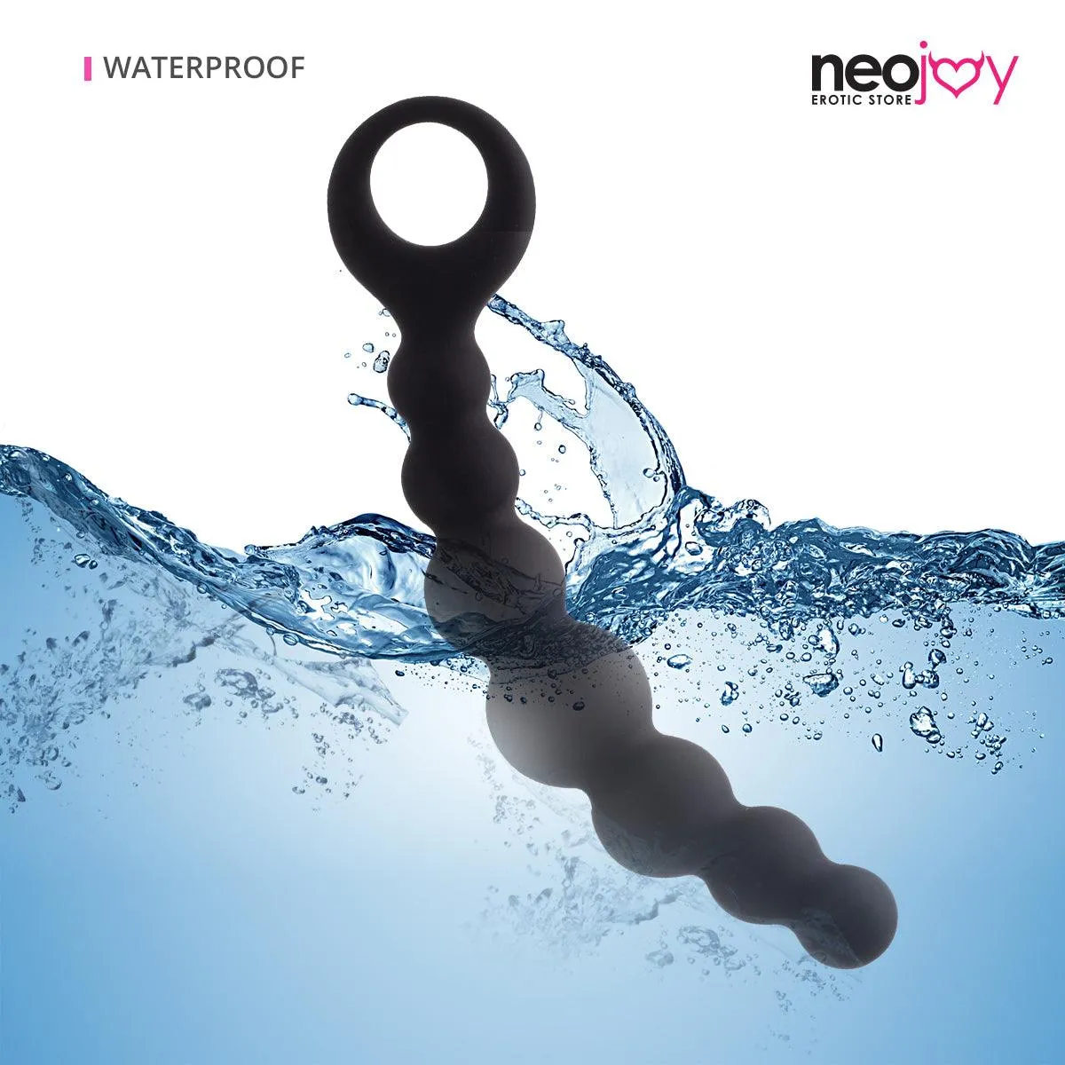 Neojoy Anal Butt Plug 7 beads silicone - Black 7.28 inch -18.5 cm