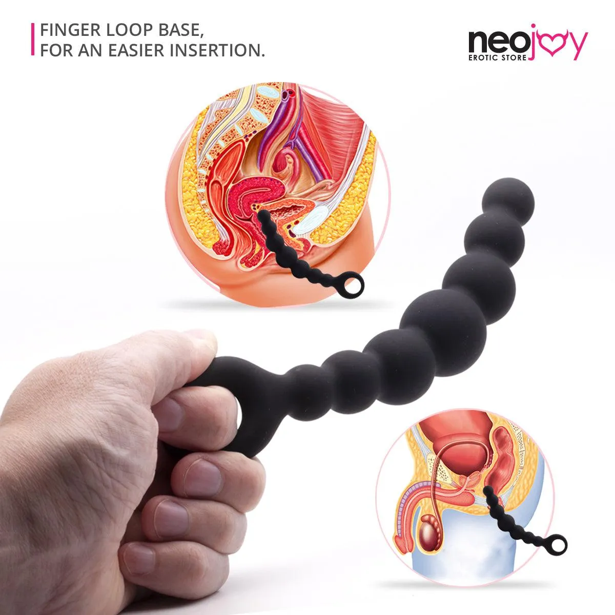 Neojoy Anal Butt Plug 7 beads silicone - Black 7.28 inch -18.5 cm