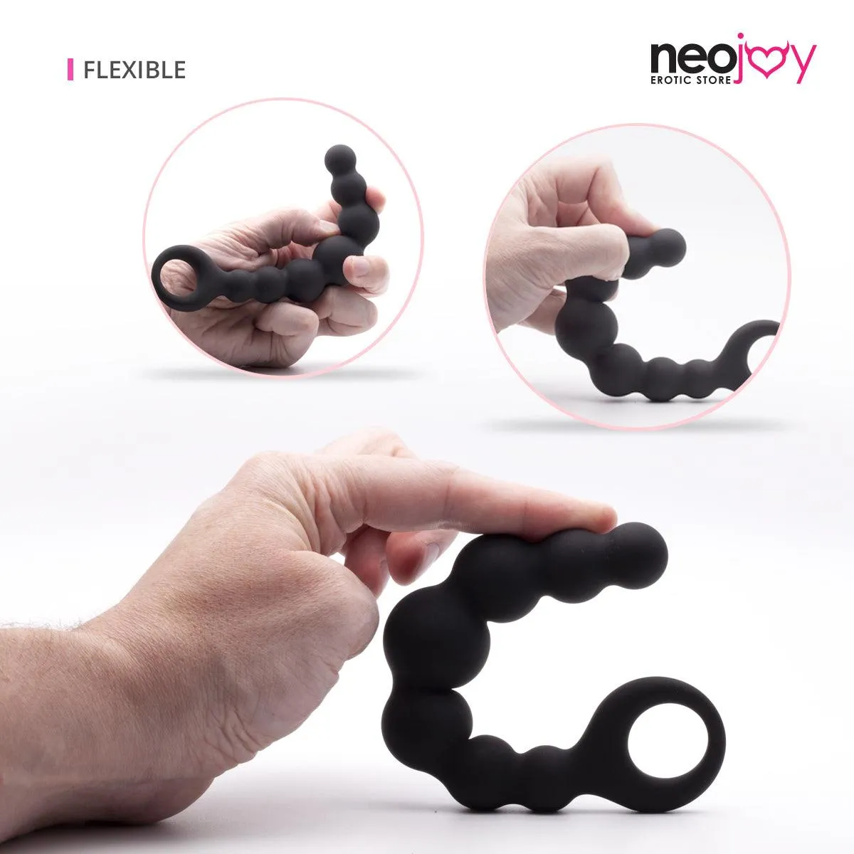 Neojoy Anal Butt Plug 7 beads silicone - Black 7.28 inch -18.5 cm