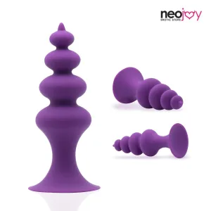 Neojoy Beaded Anal Prober Silicone Purple With Suction Cup Base