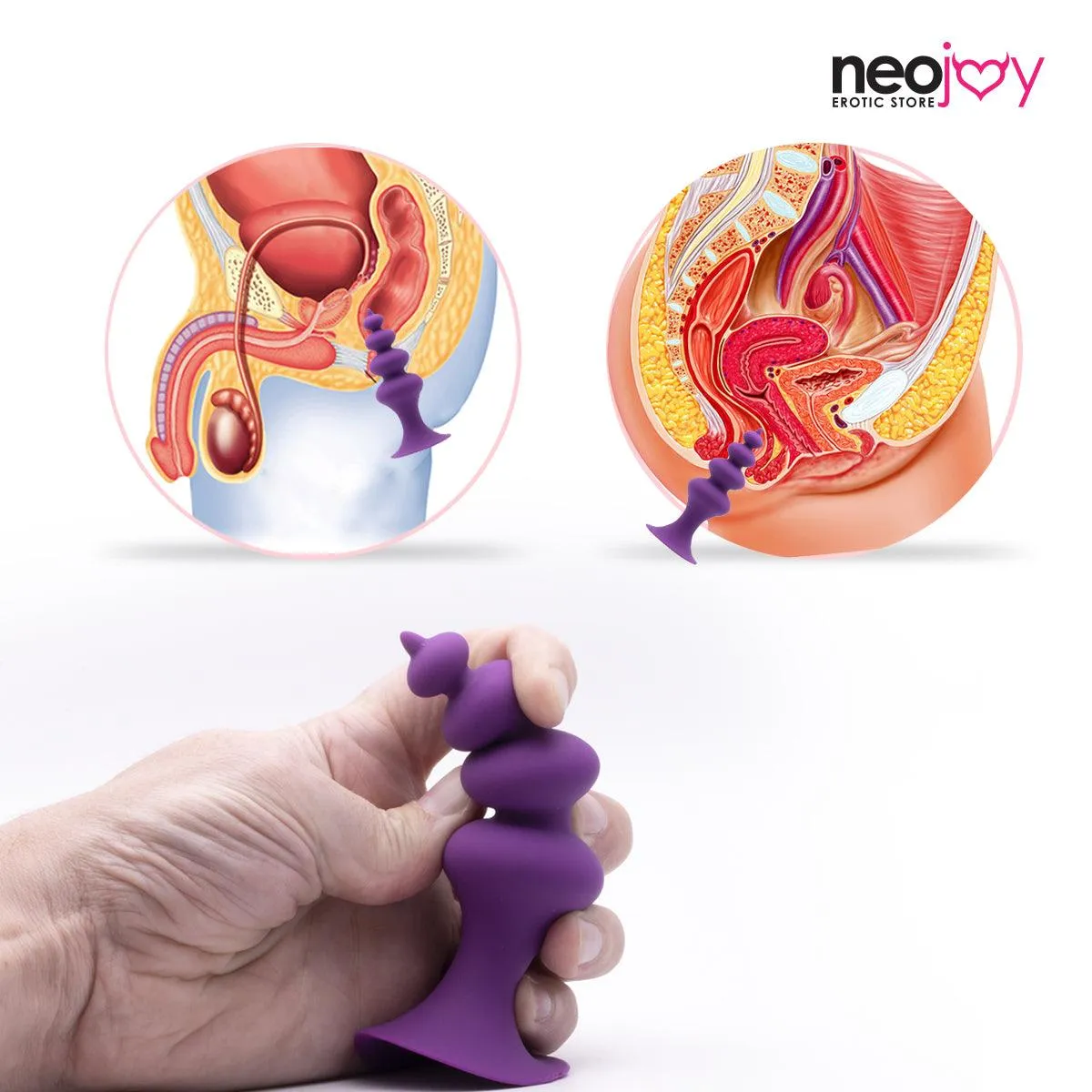 Neojoy Beaded Anal Prober Silicone Purple With Suction Cup Base