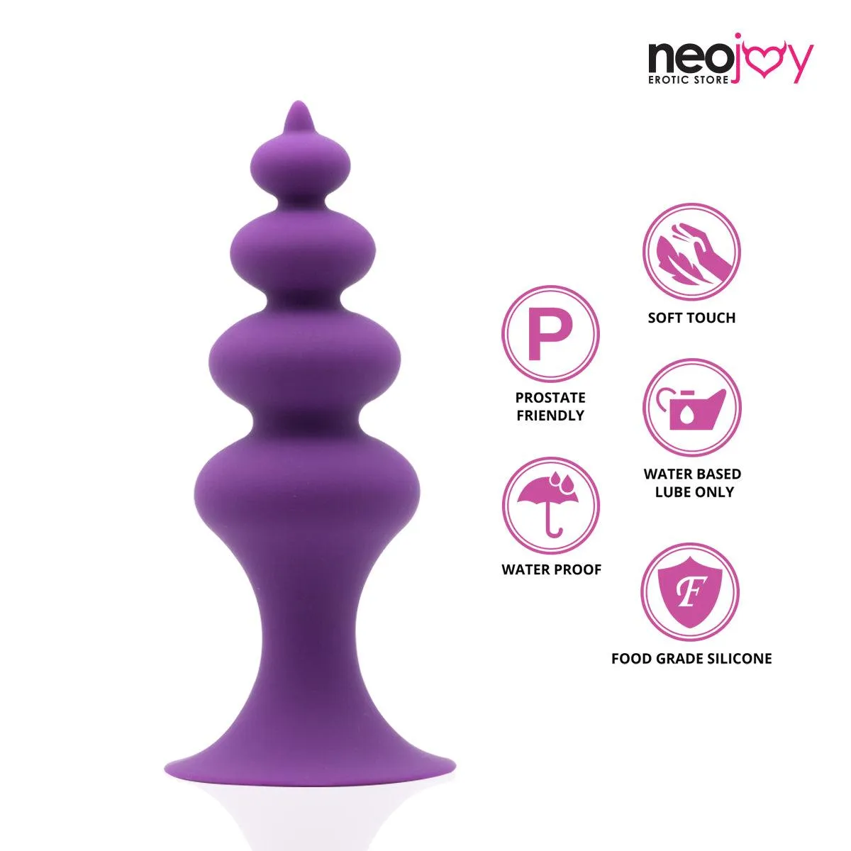 Neojoy Beaded Anal Prober Silicone Purple With Suction Cup Base