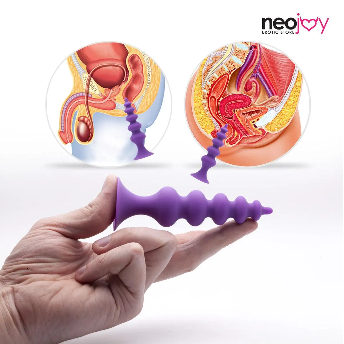 Neojoy Beaded Anal Prober Silicone Purple With Suction Cup Base