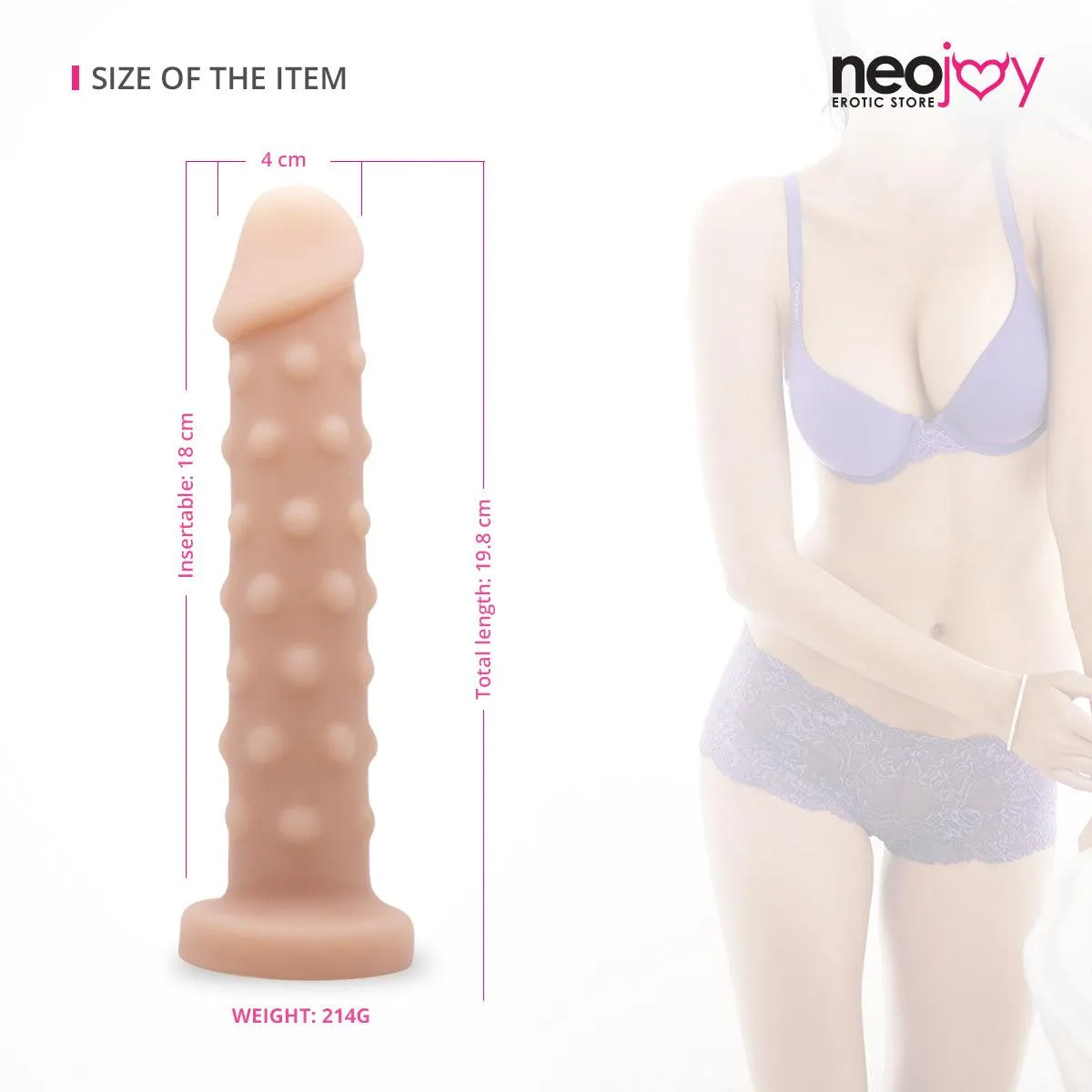 Neojoy Dotted Dildo with Suction Cup-Silicone- G-Spot- 19.8cm-Flesh