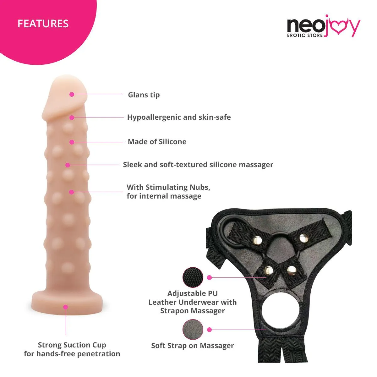 Neojoy Dotted Dildo With Suction Cup With Strap-On - Dong Pegging Sex Toy