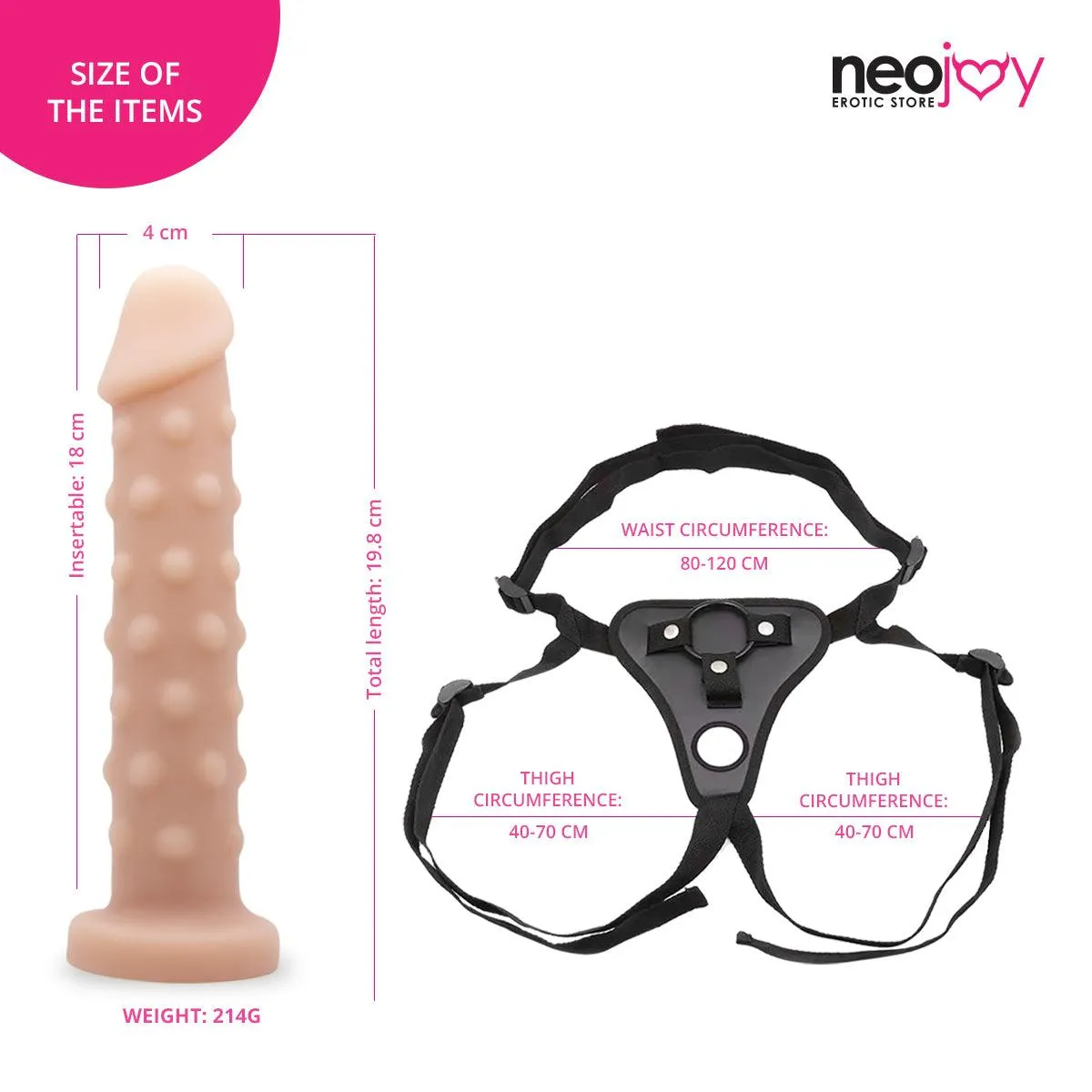 Neojoy Dotted Dildo With Suction Cup With Strap-On - Dong Pegging Sex Toy