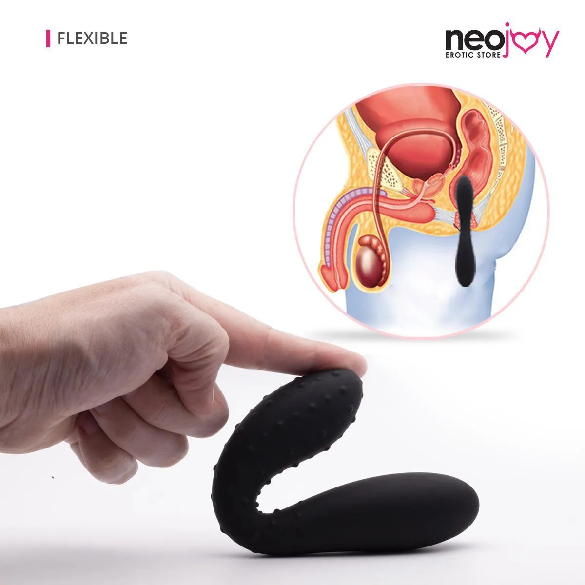 Neojoy - Silicon Dotted Double Ended Anal Dildo - Black - 19cm - 7.5 inch