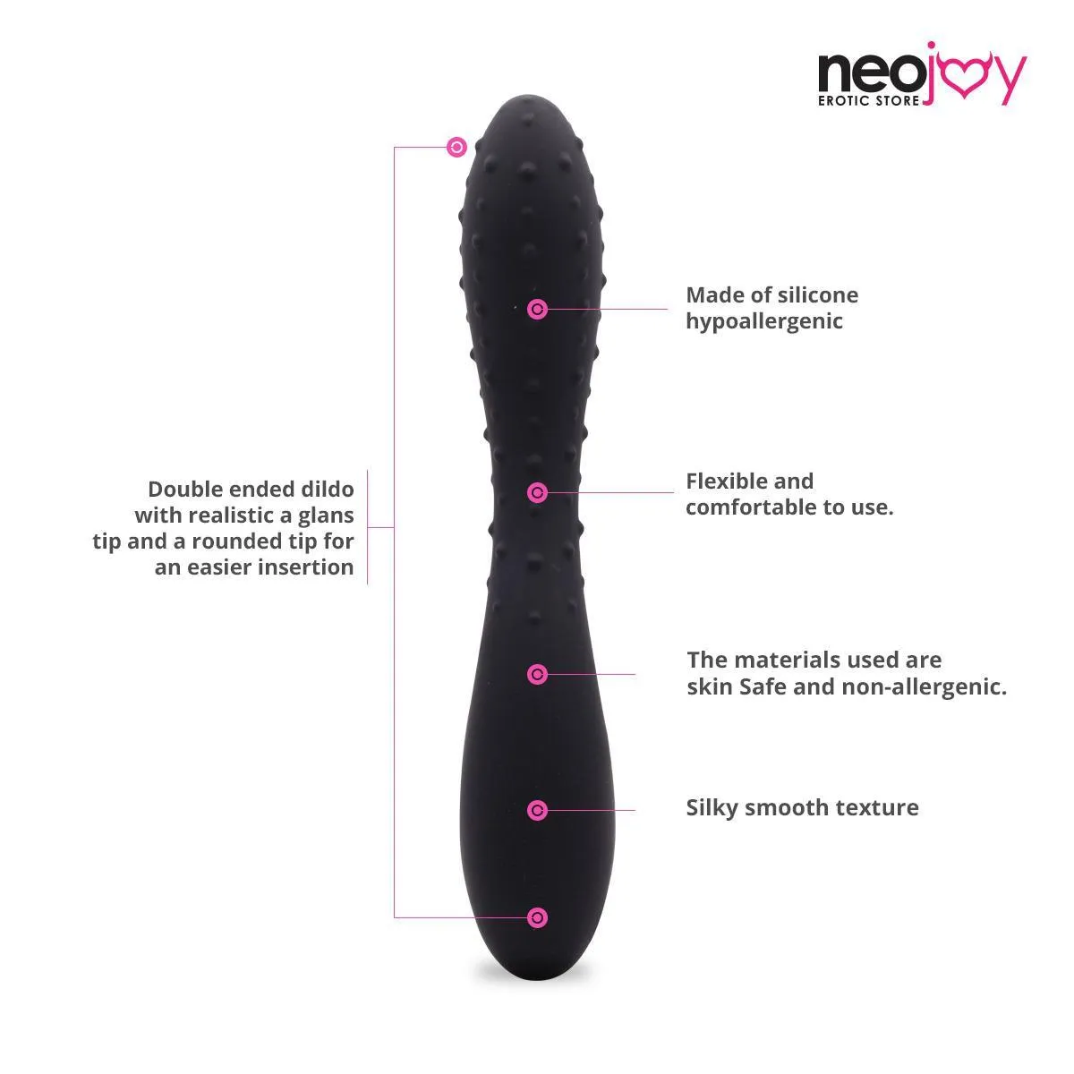 Neojoy - Silicon Dotted Double Ended Anal Dildo - Black - 19cm - 7.5 inch