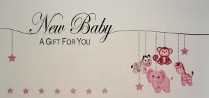 New Baby Card - Girl / Pink Animals (Money Wallets)